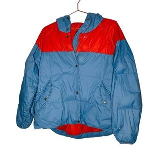 Rag & Bone Joelle Blue & Red Colorblock Hooded Puffer Down Filled Jacket Size M